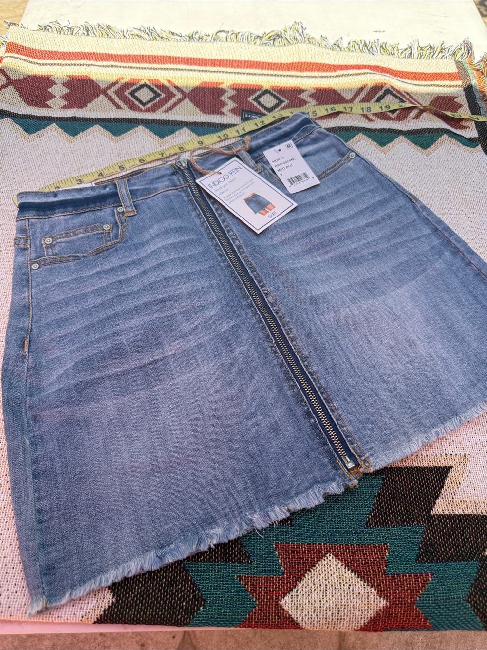 Macy's Light Blue Denim Zip-Front Mini Skirt